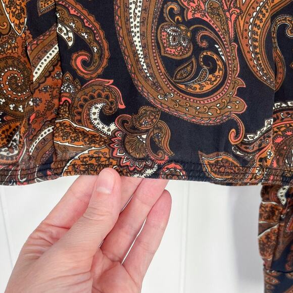 A.L.C. Racci Print Silk Blouse Sheer Long Sleeve Paisley Size Medium Brown Black - Picture 4 of 16